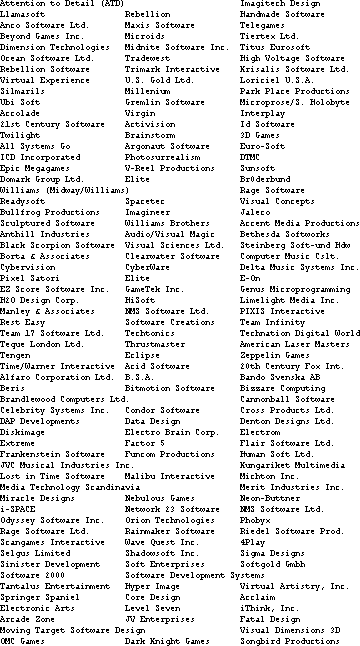 List of third party publishers/developers