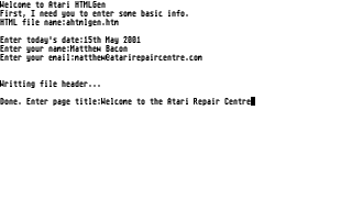 Screen shot of Atari HTMLGen