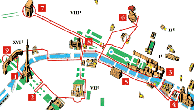[Map of route taken by Les Cars Rouges]