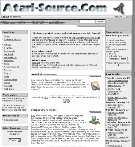[Screen-shot: Homepage of Atari-Source.com]
