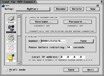 [Screen-shot: Account configuration]