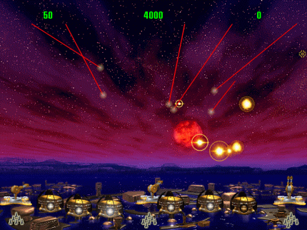 [Screen-shot: Missile Command classic mode]