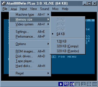 [Screen-shot: Setting your memory size]