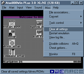 [Screen-shot: Checking memory settings within Atari800WinPLus]