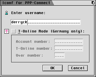 [Screen-shot: User name dialog]