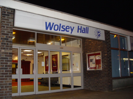 [Photo: Outside the hall]