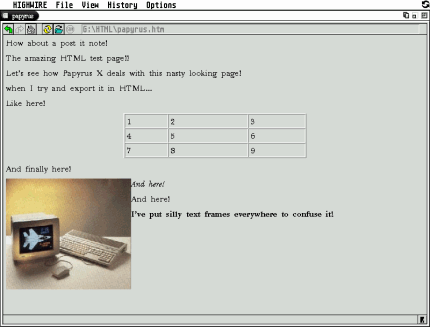 [Screen-shot: Test page displayed in Highwire]