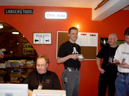 [Photo: Sacha Hofer having morning tea]