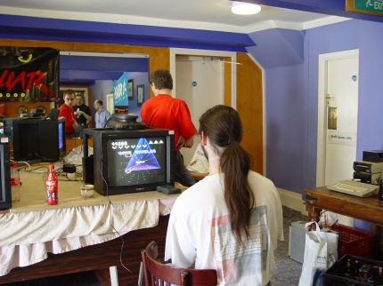 [Photo: Fox-1 playing Tempest 2000]