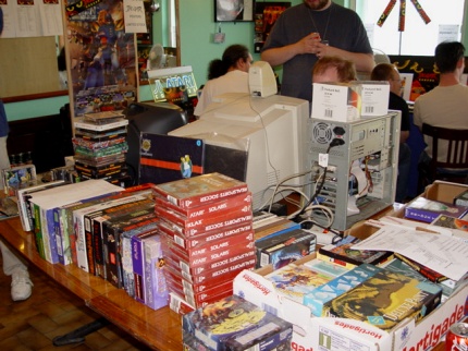 [Photo: Ryan Edwards' boxed games for sale]