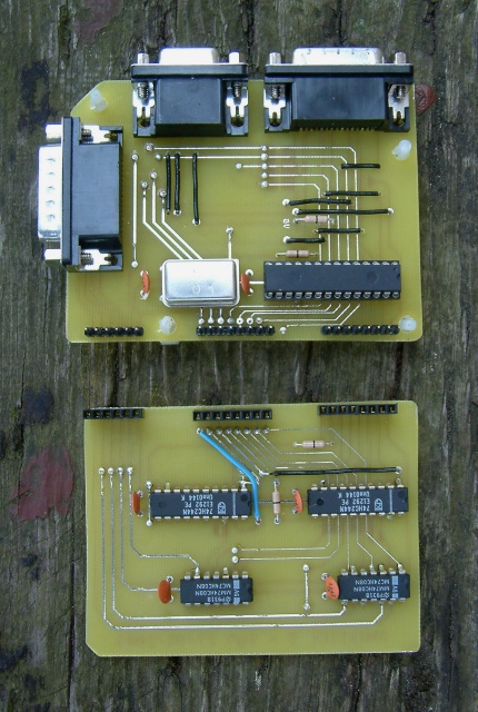 [Photo: JagStick version 2 PCBs unplugged]