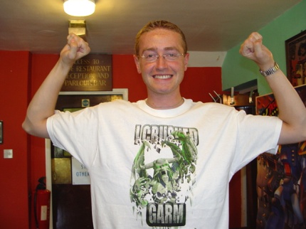 [Photo: Ryan in his "I Crushed Garm" T-shirt]