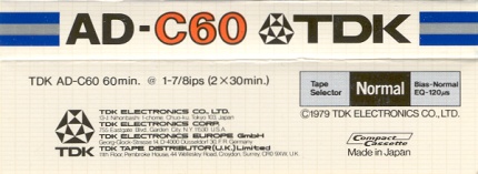 [Photo: TDK AD-C60 audio cassette from 1979]