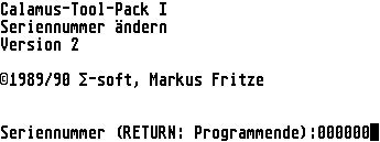 [Screen-shot: Modifying the serial number of a Calamus font]