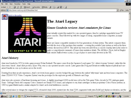 [Screen-shot: The Atari Legacy article by Simon Goodwin]