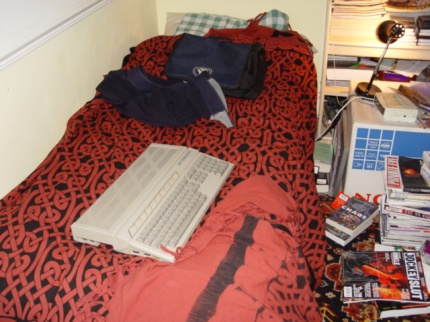 [Photo: Falcon on bed]