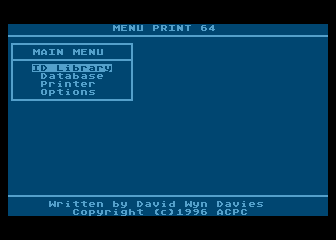[Screen-shot: Menu Print main menu]