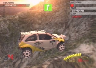 [Screen-shot: Opel Corsa flying through the air off a cliff]