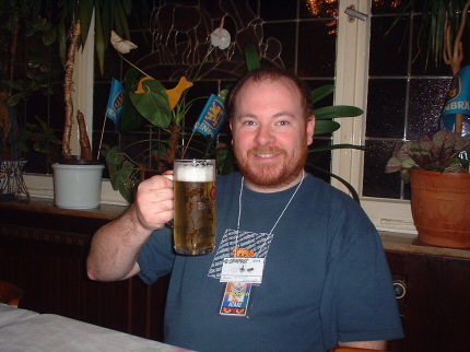 [Photo: LinkoVitch drinking German beer]