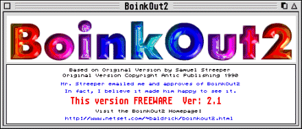 [Screen-shot: BoinkOut2 welcome screen]