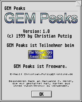 [Screen-shot: GEM Peaks welcome screen]