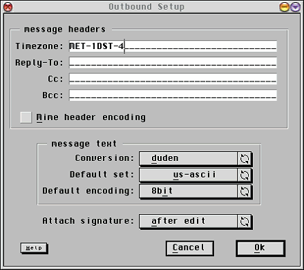 [Screen-shots: Outbound Setup dialog]