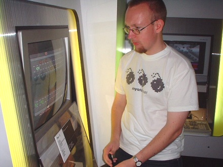 [Photo: Matthew playing Frogger on an Atari 2600]