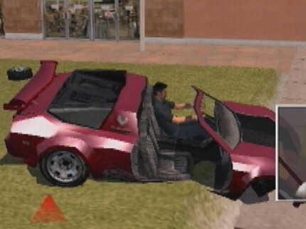 [Screen-shot: Car sinking into ground]