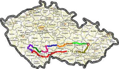 Mapa �R s vyzna�enou trasou. Tudy jsme jeli...